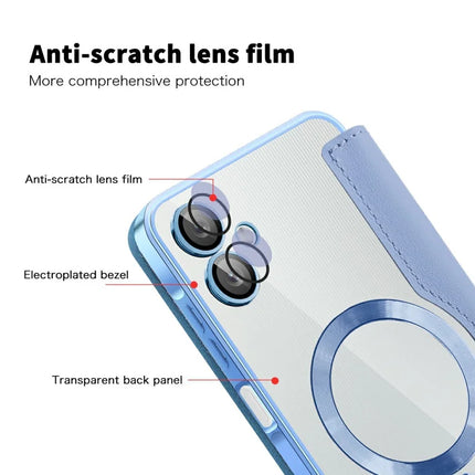 For Samsung Galaxy A06 Case Compatible with MagSafe RFID Blocking Leather Phone Cover