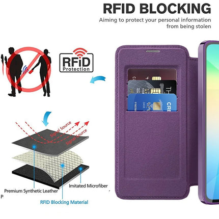 For Samsung Galaxy A06 Case Compatible with MagSafe RFID Blocking Leather Phone Cover