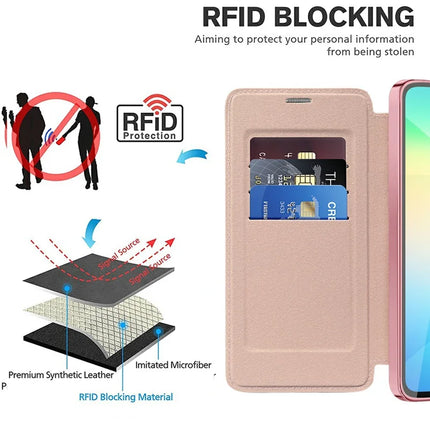 For Samsung Galaxy A06 Case Compatible with MagSafe RFID Blocking Leather Phone Cover
