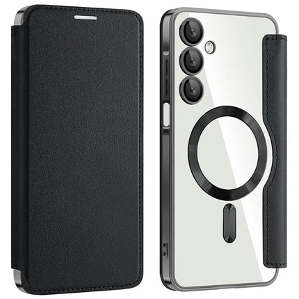 For Samsung Galaxy A16 4G / 5G Case Compatible with MagSafe RFID Blocking Leather Phone Cover - Black
