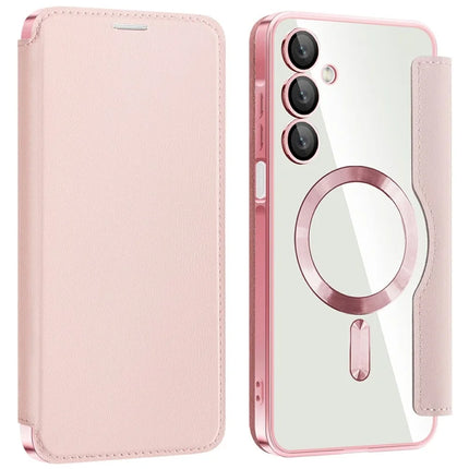 For Samsung Galaxy A16 4G / 5G Case Compatible with MagSafe RFID Blocking Leather Phone Cover - Pink