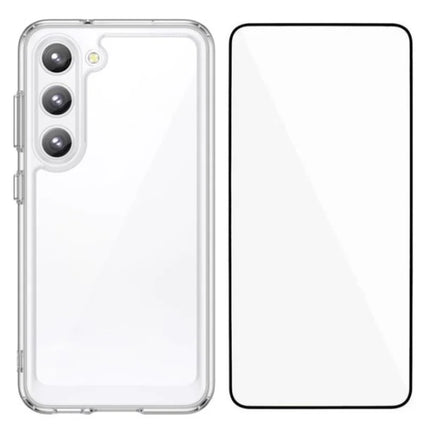 WANLONFENG MF Series for Samsung Galaxy S23 Case TPU+Acrylic Clear Phone Cover with Tempered Glass Film