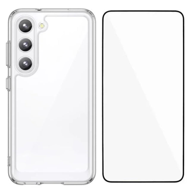 WANLONFENG MF Series for Samsung Galaxy S23 Case TPU+Acrylic Clear Phone Cover with Tempered Glass Film
