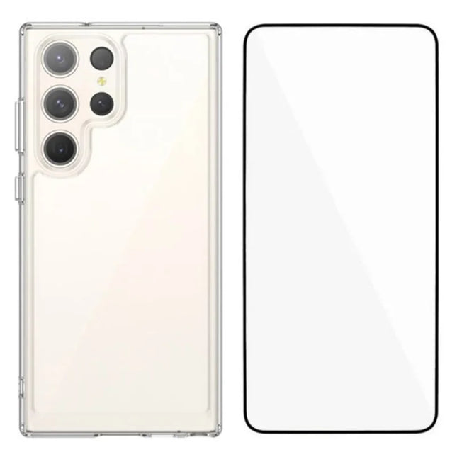 WANLONFENG MF Series for Samsung Galaxy S23 Ultra Case TPU+Acrylic Clear Phone Cover with Tempered Glass Film