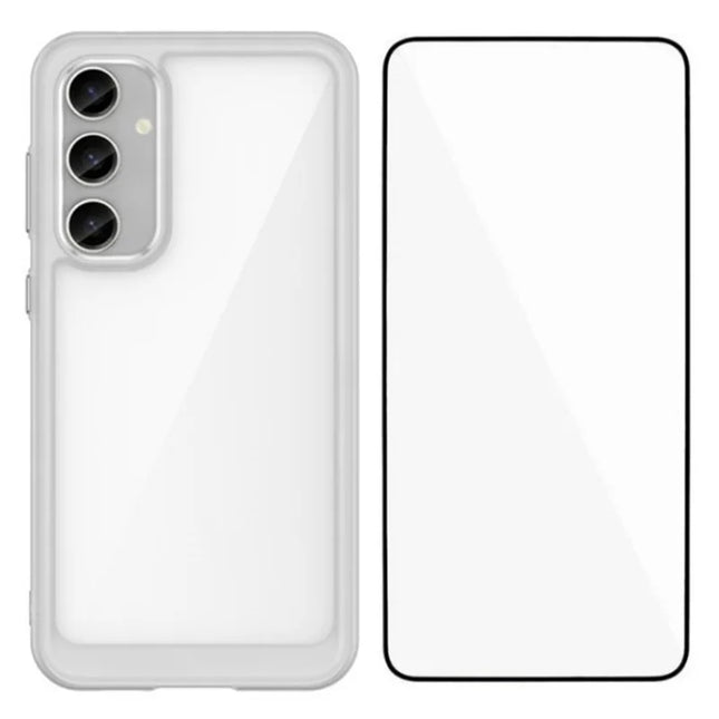 WANLONFENG MF Series for Samsung Galaxy S23 FE Case TPU+Acrylic Clear Phone Cover with Tempered Glass Film