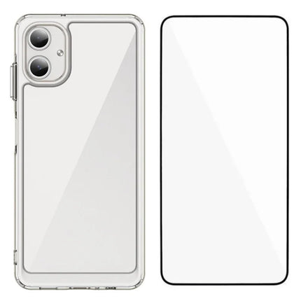 WANLONFENG MF Series for Samsung Galaxy A06 Case TPU+Acrylic Clear Phone Cover with Tempered Glass Film