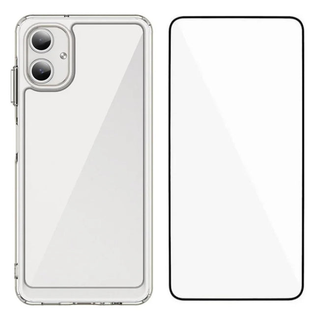 WANLONFENG MF Series for Samsung Galaxy A06 Case TPU+Acrylic Clear Phone Cover with Tempered Glass Film