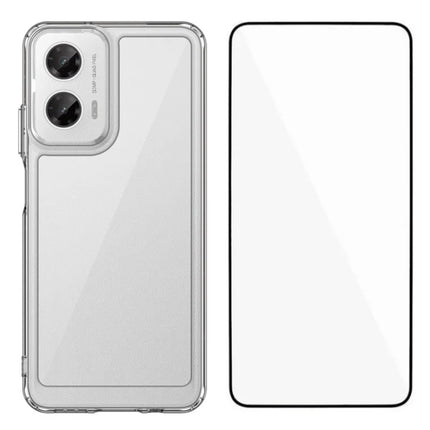 WANLONFENG MF Series for Motorola Moto G35 5G Case TPU+Acrylic Clear Phone Cover with Tempered Glass Film