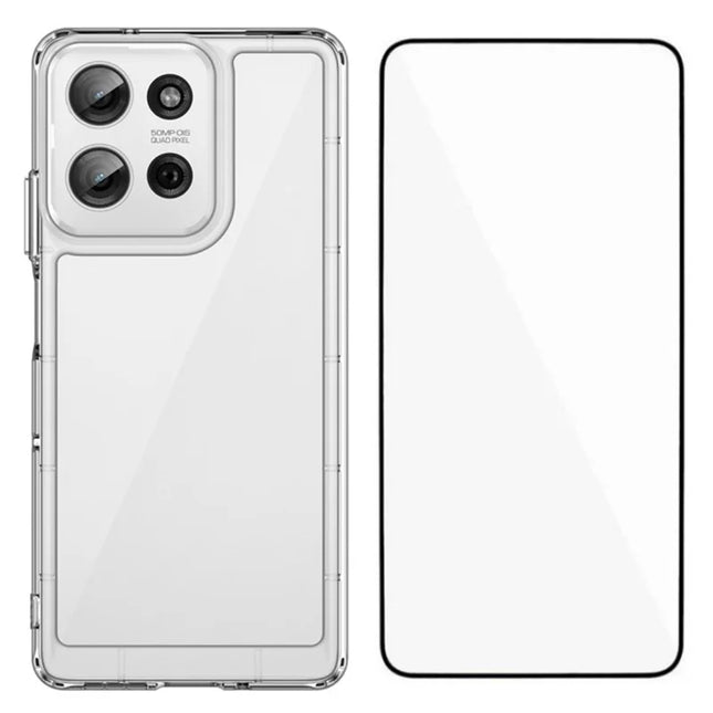 WANLONFENG MF Series for Motorola Moto G75 5G Case TPU+Acrylic Clear Phone Cover with Tempered Glass Film