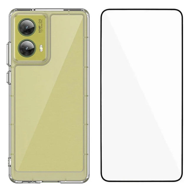 WANLONFENG MF Series for Motorola Moto G85 5G / S50 Neo 5G Case TPU+Acrylic Clear Phone Cover with Tempered Glass Film