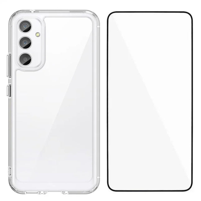 WANLONFENG MF Series for Samsung Galaxy A34 5G Case TPU+Acrylic Clear Phone Cover with Tempered Glass Film