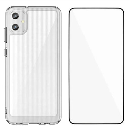 WANLONFENG MF Series for Samsung Galaxy A05 4G Case TPU+Acrylic Clear Phone Cover with Tempered Glass Film
