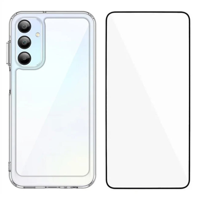 WANLONFENG MF Series for Samsung Galaxy A15 4G / 5G Case TPU+Acrylic Clear Phone Cover with Tempered Glass Film