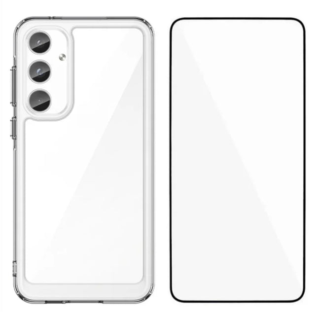 WANLONFENG MF Series for Samsung Galaxy A25 5G (Global) (161.0 x 76.5 x 8.3mm) Case TPU+Acrylic Clear Phone Cover with Tempered Glass Film