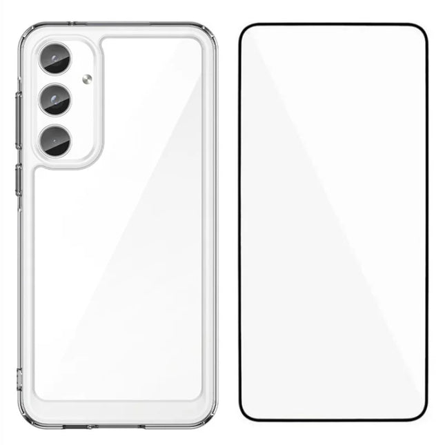 WANLONFENG MF Series for Samsung Galaxy A35 5G Case TPU+Acrylic Clear Phone Cover with Tempered Glass Film