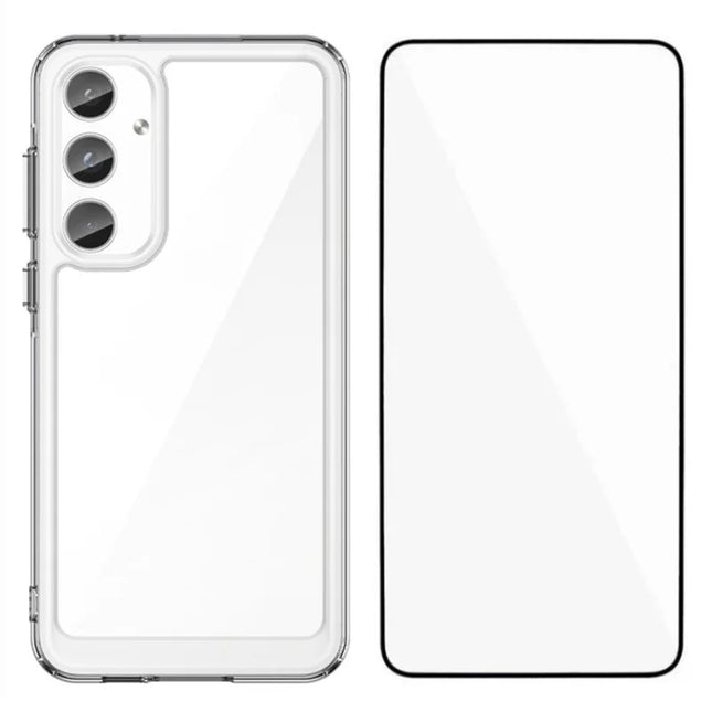 WANLONFENG MF Series for Samsung Galaxy A55 5G Case TPU+Acrylic Clear Phone Cover with Tempered Glass Film