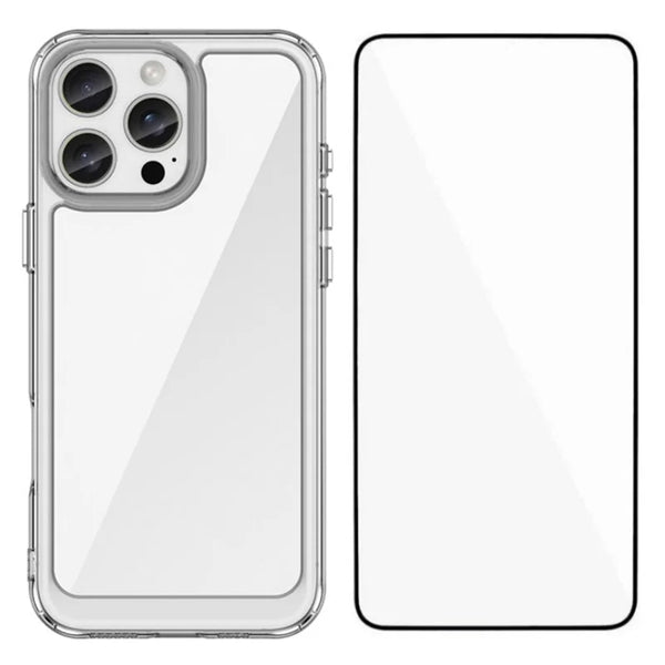 ShopCaseCart Stylish Cover iPhone 16 Pro Max Protective cover TPU+Acrylic Clear Phone Guard with Tempered Glass Film