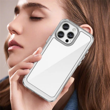 WANLONFENG MF Series for iPhone 16 Pro Max Case TPU+Acrylic Clear Phone Cover with Tempered Glass Film