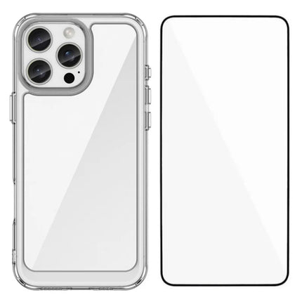 WANLONFENG MF Series for iPhone 16 Pro Case TPU+Acrylic Clear Phone Cover with Tempered Glass Film