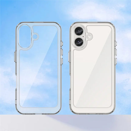WANLONFENG MF Series for iPhone 16 Plus Case TPU+Acrylic Clear Phone Cover with Tempered Glass Film
