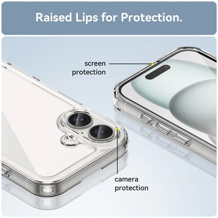 WANLONFENG MF Series for iPhone 16 Plus Case TPU+Acrylic Clear Phone Cover with Tempered Glass Film