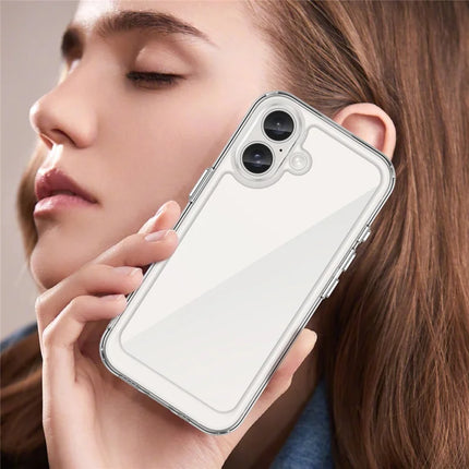 WANLONFENG MF Series for iPhone 16 Plus Case TPU+Acrylic Clear Phone Cover with Tempered Glass Film