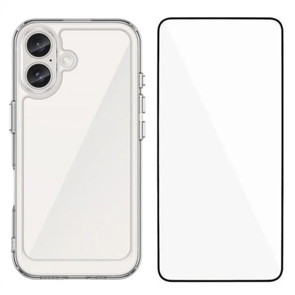 WANLONFENG MF Series for iPhone 16 Case TPU+Acrylic Clear Phone Cover with Tempered Glass Film