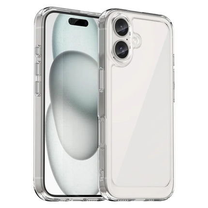 WANLONFENG MF Series for iPhone 16 Case TPU+Acrylic Clear Phone Cover with Tempered Glass Film
