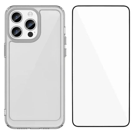 WANLONFENG MF Series for iPhone 15 Pro Max Case TPU+Acrylic Clear Phone Cover with Tempered Glass Film