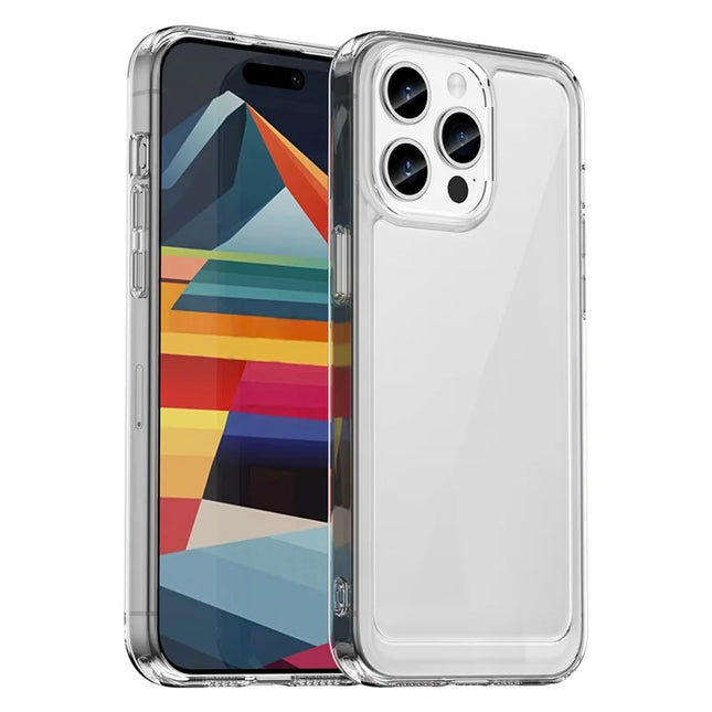 WANLONFENG MF Series for iPhone 15 Pro Max Case TPU+Acrylic Clear Phone Cover with Tempered Glass Film