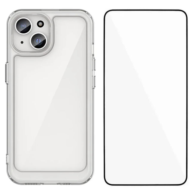 WANLONFENG MF Series for iPhone 14 Case TPU+Acrylic Clear Phone Cover with Tempered Glass Film