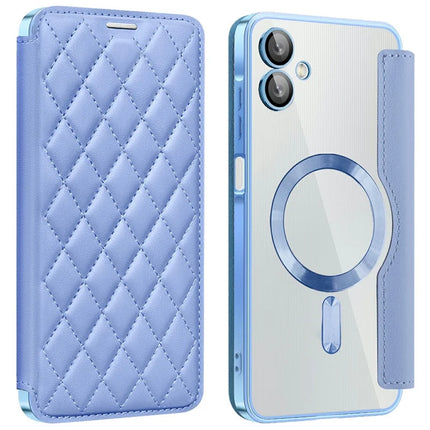 For Samsung Galaxy A06 Case Compatible with MagSafe Rhombus PU Leather Phone Cover - Blue