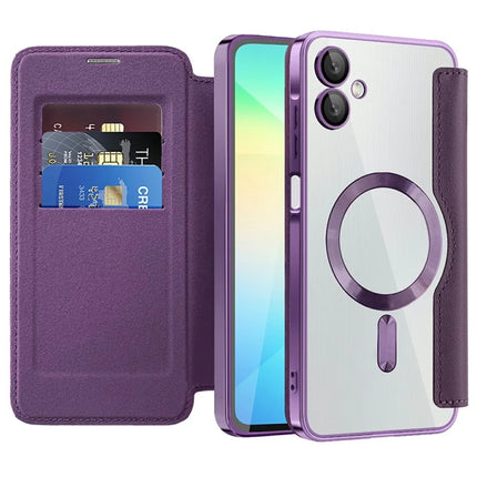 For Samsung Galaxy A06 Case Compatible with MagSafe Rhombus PU Leather Phone Cover