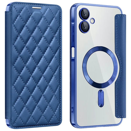 For Samsung Galaxy A06 Case Compatible with MagSafe Rhombus PU Leather Phone Cover - Sapphire