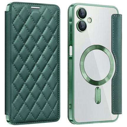 For Samsung Galaxy A06 Case Compatible with MagSafe Rhombus PU Leather Phone Cover - Blackish Green