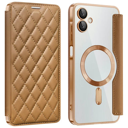 For Samsung Galaxy A06 Case Compatible with MagSafe Rhombus PU Leather Phone Cover - Brown