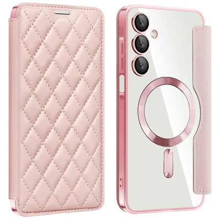 For Samsung Galaxy A16 4G / 5G Case Compatible with MagSafe Rhombus PU Leather Phone Cover - Pink