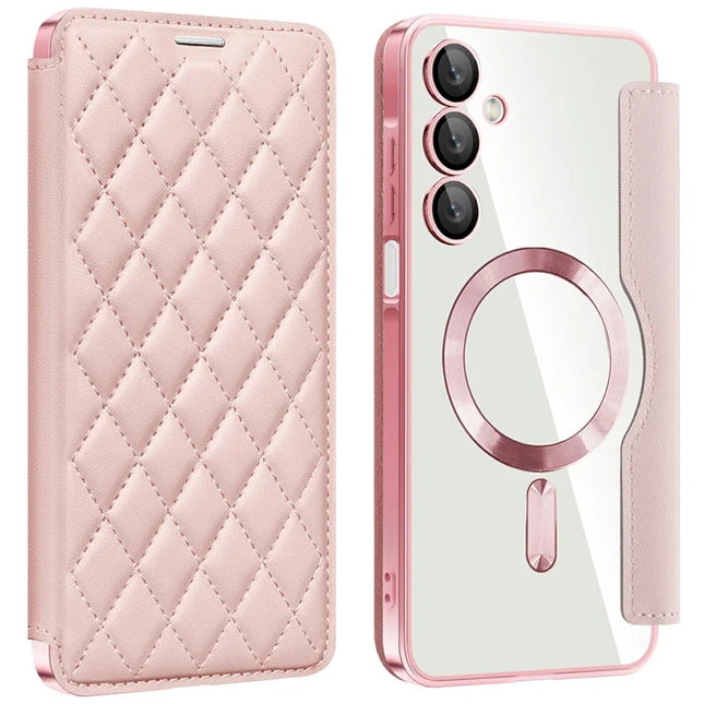For Samsung Galaxy A16 4G / 5G Case Compatible with MagSafe Rhombus PU Leather Phone Cover - Pink
