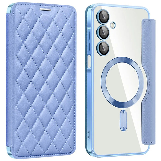 For Samsung Galaxy A16 4G / 5G Case Compatible with MagSafe Rhombus PU Leather Phone Cover - Blue