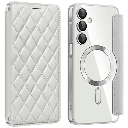 For Samsung Galaxy A16 4G / 5G Case Compatible with MagSafe Rhombus PU Leather Phone Cover - Titanium Grey