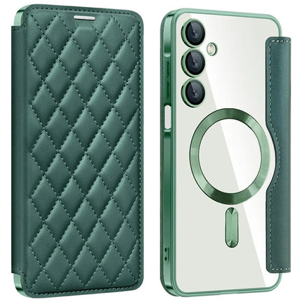 For Samsung Galaxy A16 4G / 5G Case Compatible with MagSafe Rhombus PU Leather Phone Cover - Blackish Green