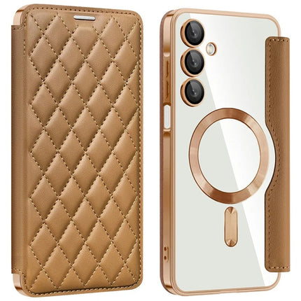 For Samsung Galaxy A16 4G / 5G Case Compatible with MagSafe Rhombus PU Leather Phone Cover - Brown