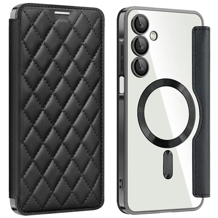 For Samsung Galaxy A16 4G / 5G Case Compatible with MagSafe Rhombus PU Leather Phone Cover - Black
