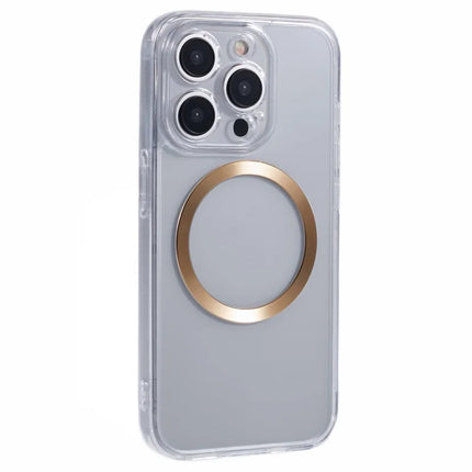 For iPhone 15 Pro Max Case Compatible with MagSafe CD Vein TPU+Acrylic Phone Cover - Gold