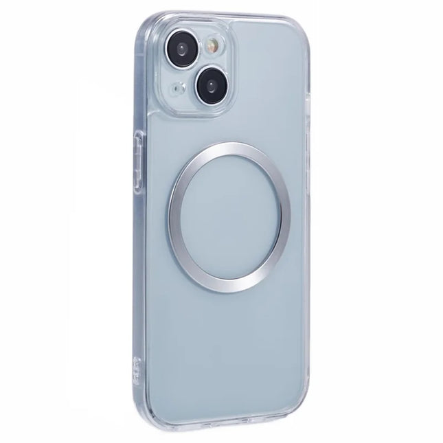 For iPhone 14 Case Compatible with MagSafe CD Vein TPU+Acrylic Phone Cover - White
