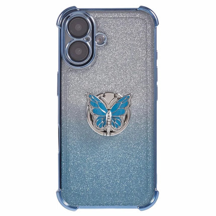 For iPhone 16 Plus Case Butterfly Kickstand Glitter TPU Shockproof Phone Cover