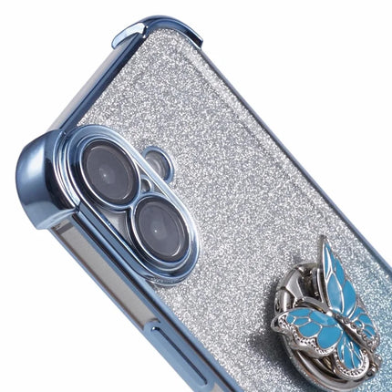 For iPhone 16 Plus Case Butterfly Kickstand Glitter TPU Shockproof Phone Cover