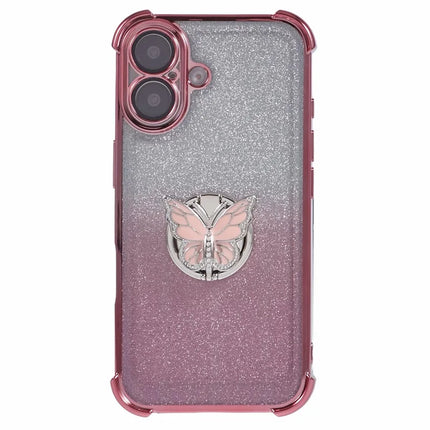 For iPhone 16 Plus Case Butterfly Kickstand Glitter TPU Shockproof Phone Cover