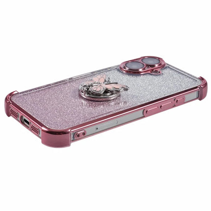 For iPhone 16 Plus Case Butterfly Kickstand Glitter TPU Shockproof Phone Cover