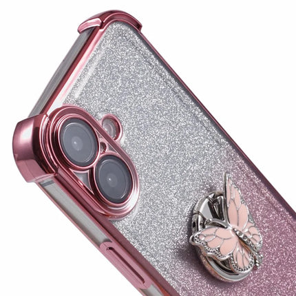For iPhone 16 Plus Case Butterfly Kickstand Glitter TPU Shockproof Phone Cover